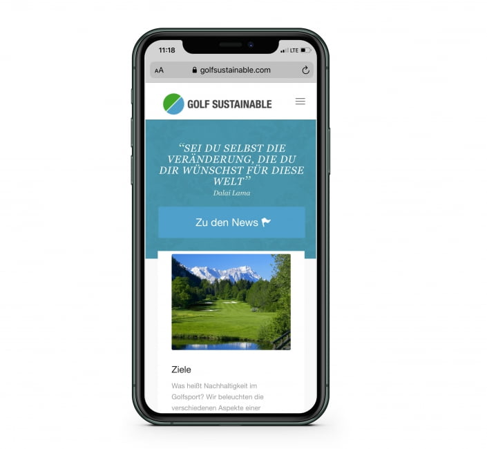 Bottega Design Referenz Illustration Webseite auf iPhone für Golfsustainable