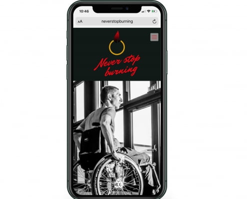 Bottega Design Referenz Illustration Webseite auf iPhone für NeverStopBurning von Karsten Pfeifer