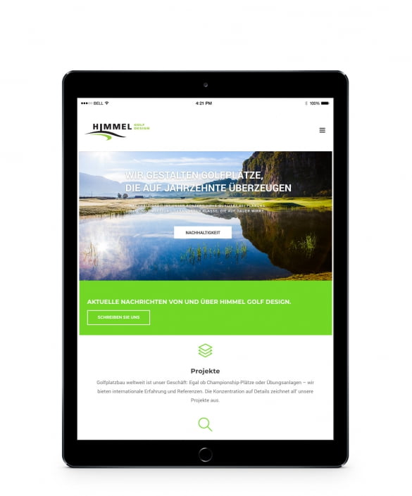 Bottega Design Referenz Illustration Webseite auf iPad für Golfhimmel
