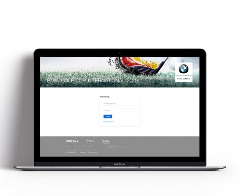Bottega Design Referenz Illustration Webseite auf MacBook für BMW Golf Cup International Händlerportal