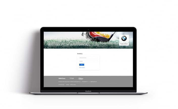 Bottega Design Referenz Illustration Webseite auf MacBook für BMW Golf Cup International Händlerportal