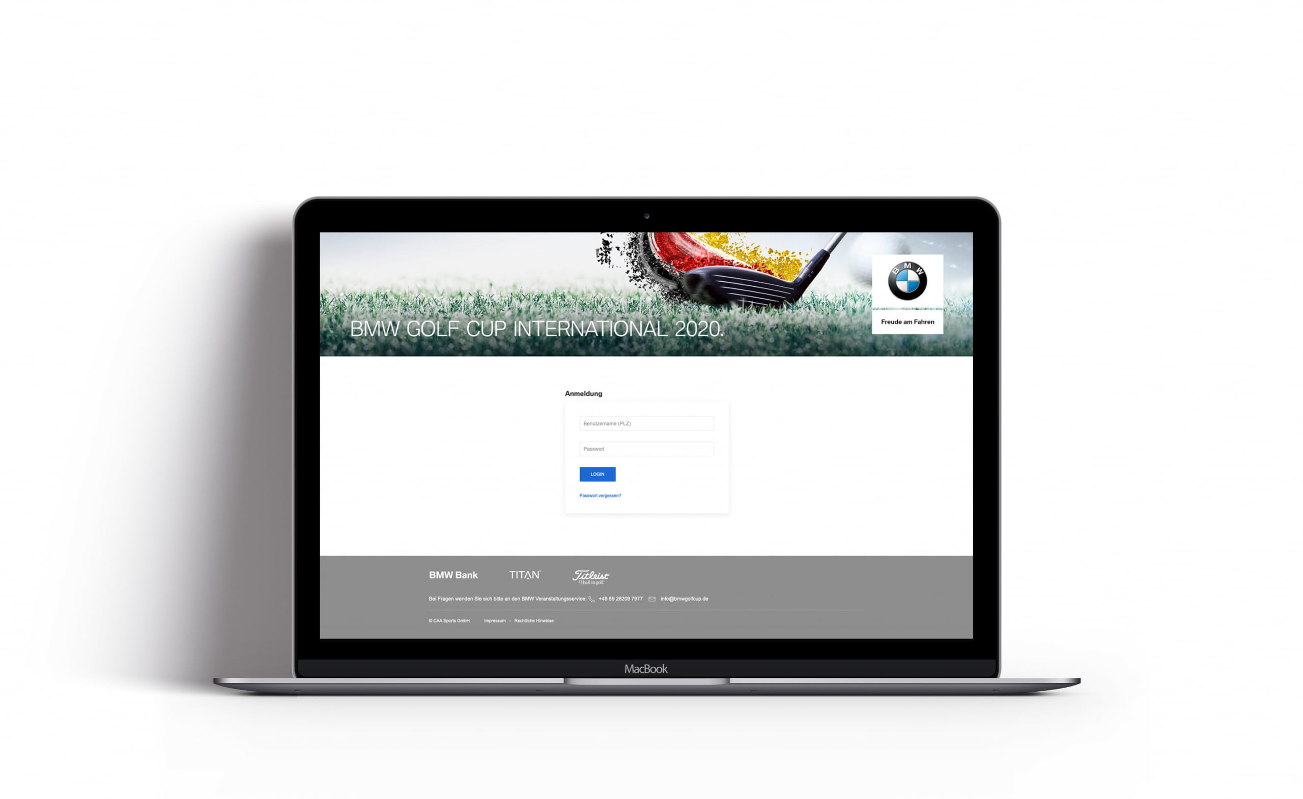 Bottega Design Referenz Illustration Webseite auf MacBook für BMW Golf Cup International Händlerportal