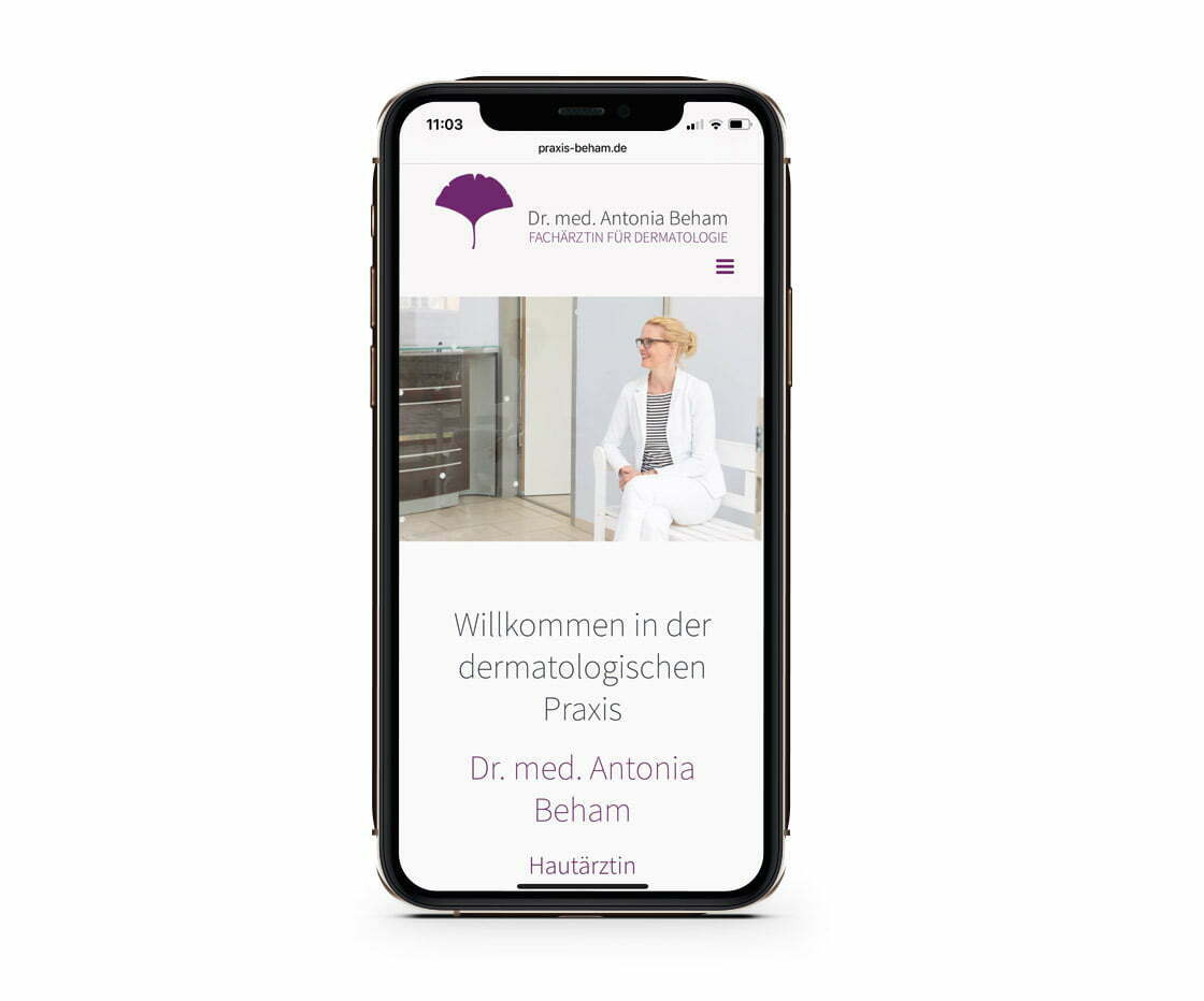 Bottega Design Referenz Illustration Webseite auf iPhone für Dermatologische Praxis Dr. Antonia Beham